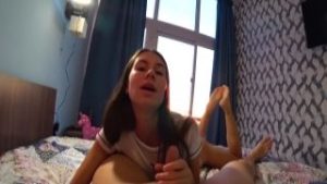 Hawt blonde seductress prepared her large boobies for a job meeting